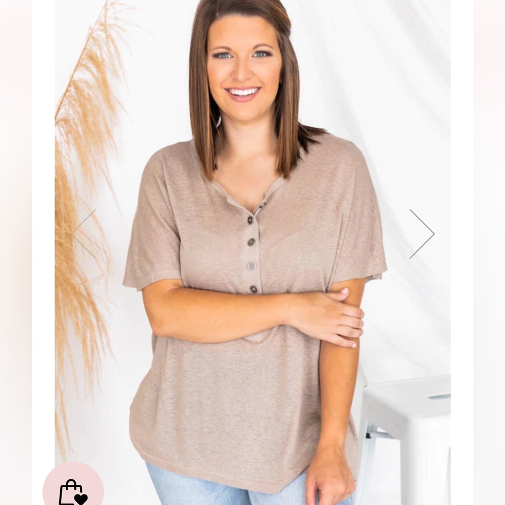 Taupe Pink Lily Quarter Button Tee